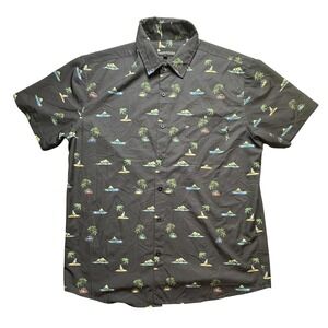 Lanikai Surf Shirt Mens XL Black Hawaiian Aloha Palm Trees VW Vans Button